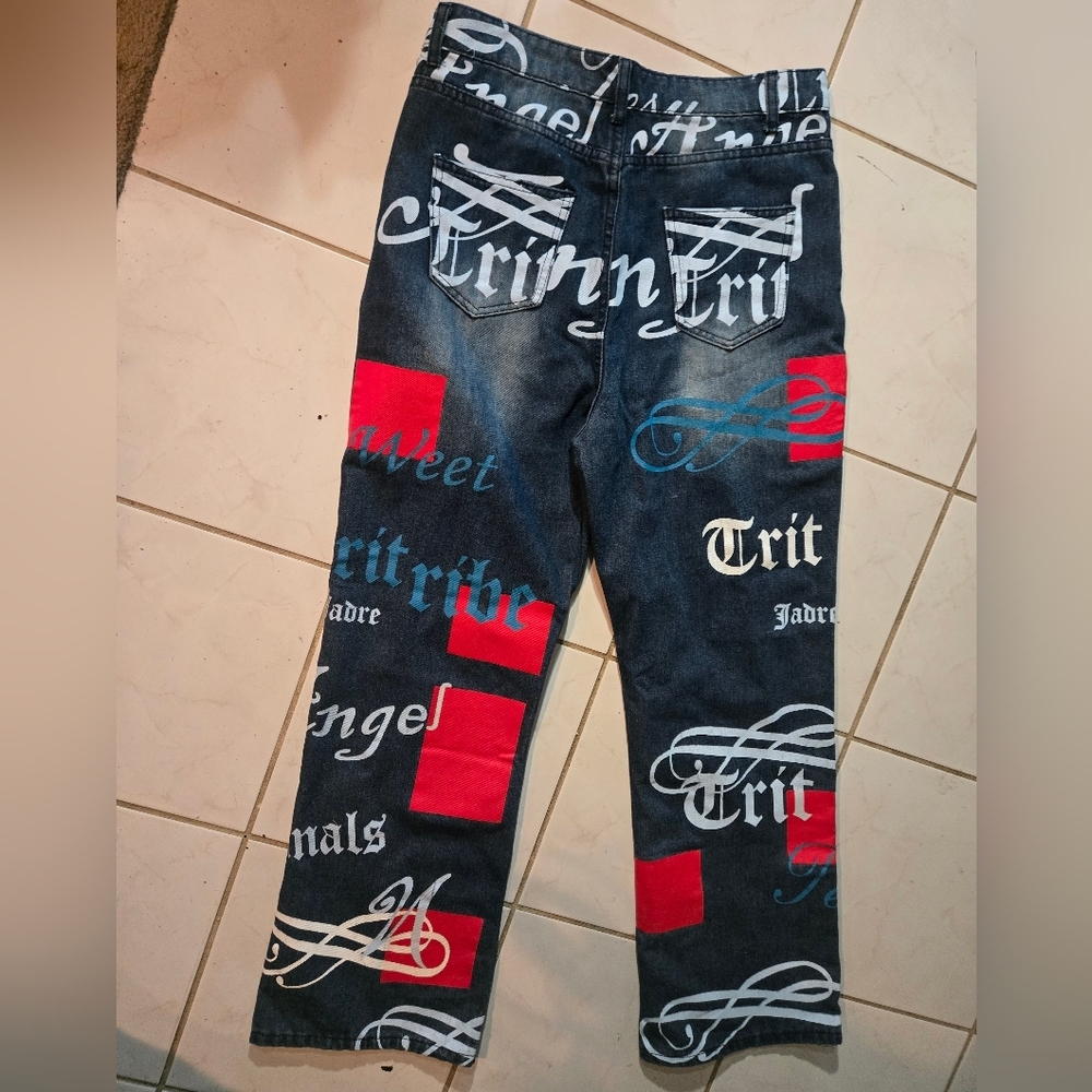 Charlie CHARLIE Charlotte Graphic Print Denim Jeans Large NEW - Picture 14 of 14